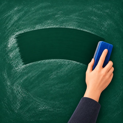 App icon: a hand wiping a chalkboard clean with an eraser