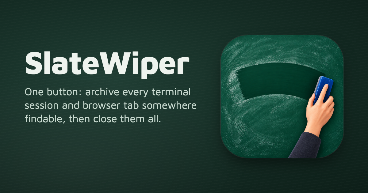 A hand wiping a chalkboard clean with an eraser, beside the words SlateWiper